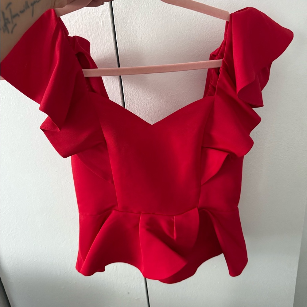 Express Vibrant Red Ruffle Blouse